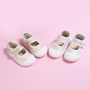 Spring and Autumn Ready-Made Glossy Velcro Kidsren's Canvas Shoes Outdoor Casual Soft-Soled Toe-Cap Square-Toe Shoes for Kidsren