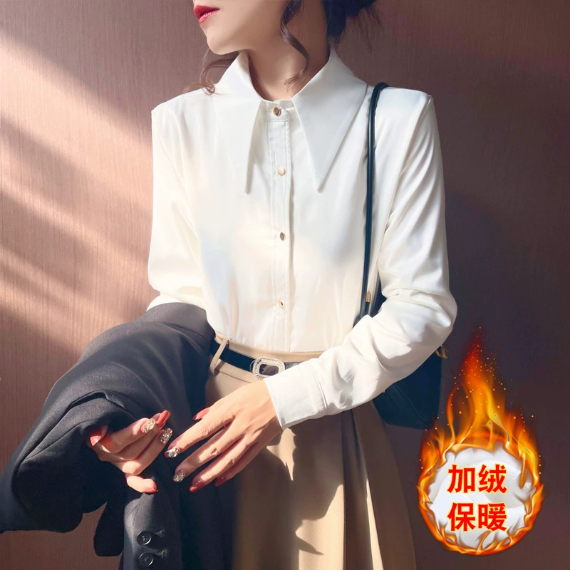 Реальный выстрел плюс бархатный воротник POLO рубашка с длинным рукавом женская осень-зима новый внутренний топ