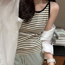 大码女装条纹吊带背心内搭外穿春夏季微胖mm遮副乳防走光显瘦上衣