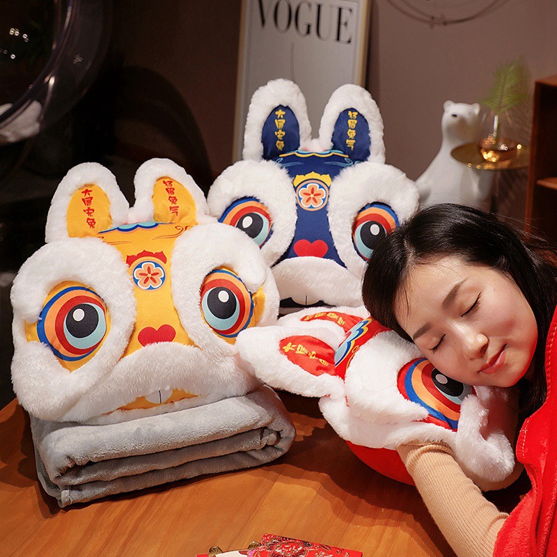 Guochao conejo almohada edredón de doble uso mascota Oficina siesta almohada manta tres en uno sofá cojín