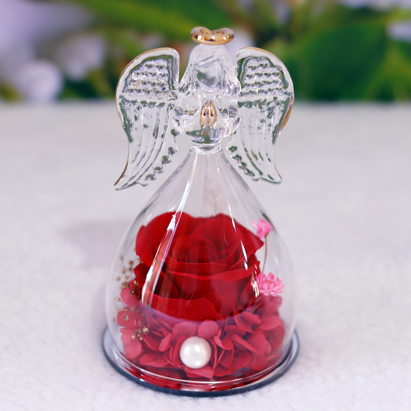 Comercio electrónico transfronterizo cubierta de vidrio flor eterna angelito rosa eterna Navidad regalo del día de San Valentín cubierta de vidrio decoración