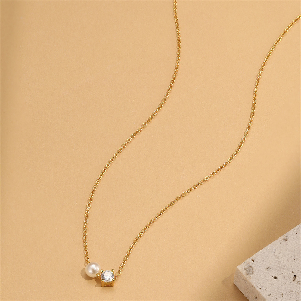 1 Piece Quantity Daily Occasion 925 Sterling Silver Zircon Pearl Plating Inlay Geometric Necklace