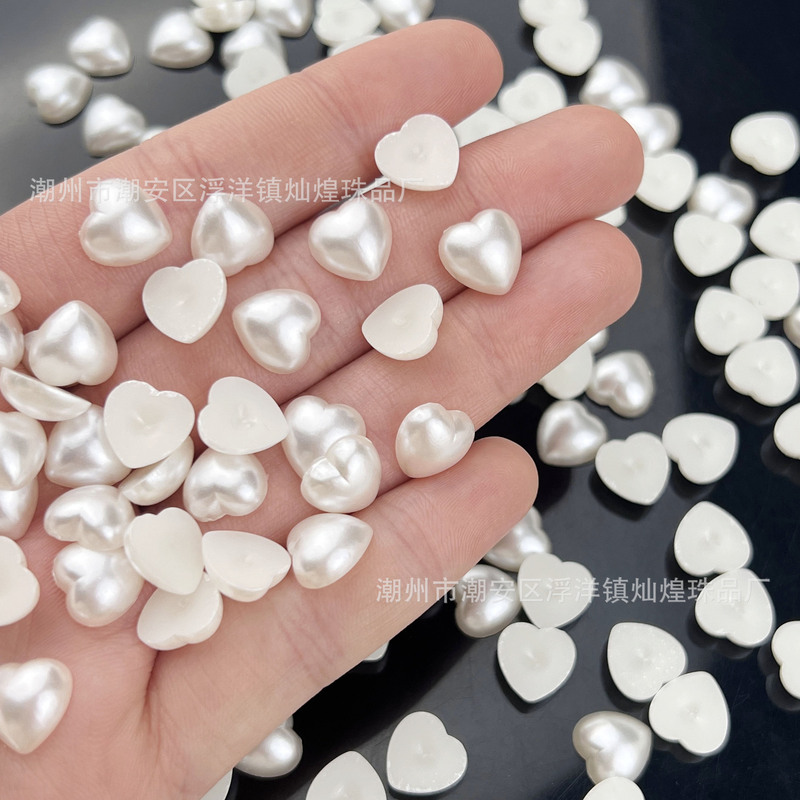 Abs Imitation Pearl Half-Heart DIY Nail Art Rhinestone Nail Stickers Decoration Materials Accessories Off-White Half-Heart