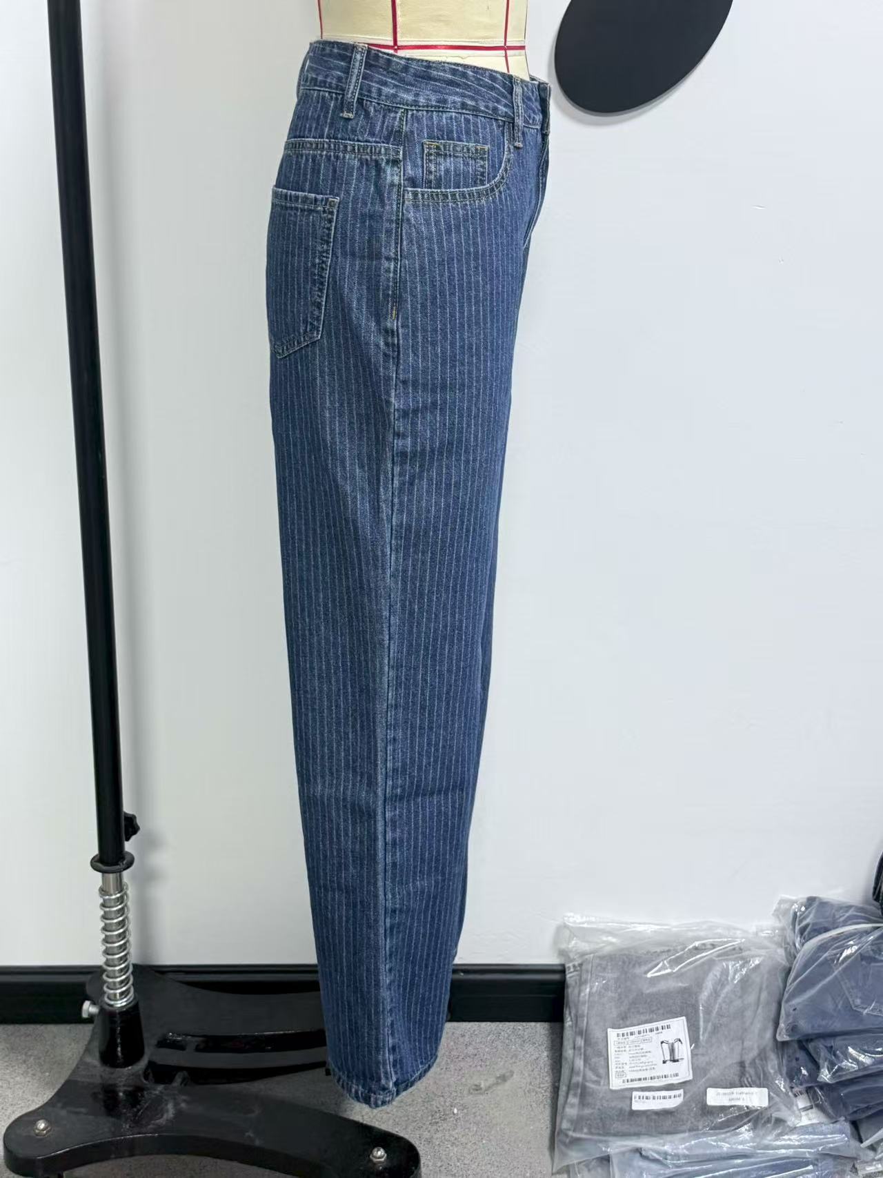Women's High-Waisted Straight Leg Jeans Size 26 Sweet And Spicy Style Casual Striped Trousers Top Selling_mkmklike.com