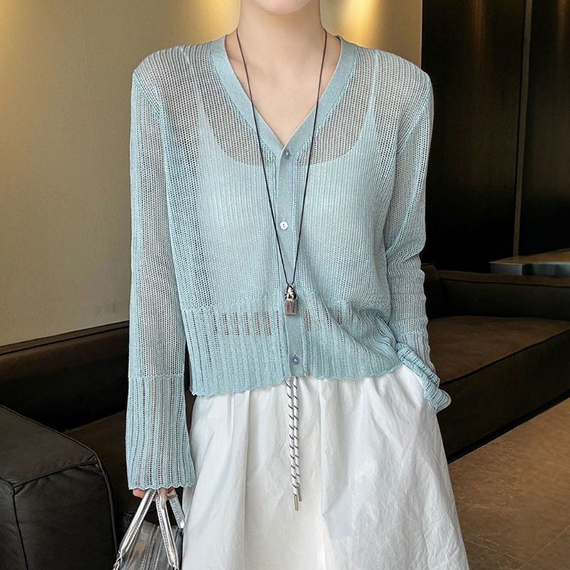 Thin Ice Silk Knitwear Knitted Summer Cardigan Short Jacket New Shawl Top Air Conditioning Sun Protection Ins Style