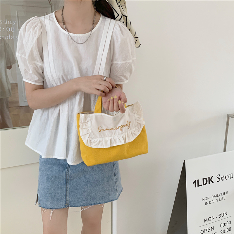 1441 Japanese and Korean chic Sweet ruffled bento Bag, Fresh embroidered hand-held small cloth bag, girl student bag wholesale undefined