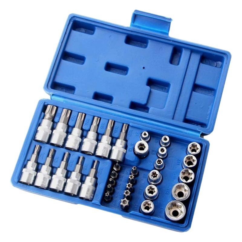 Комбинированная втулка партии под давлением из 34 частей, дюйм, комплект головок втулки E-типа, инструмент для ремонта автомобилей, костюм с торцевым ключом