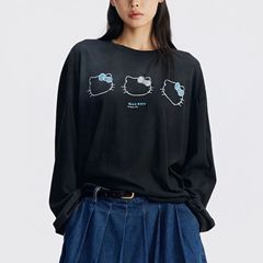 RF新品K×T联名25年秋季慵懒风猫头印花舒适韩版宽松休闲长袖罩衫