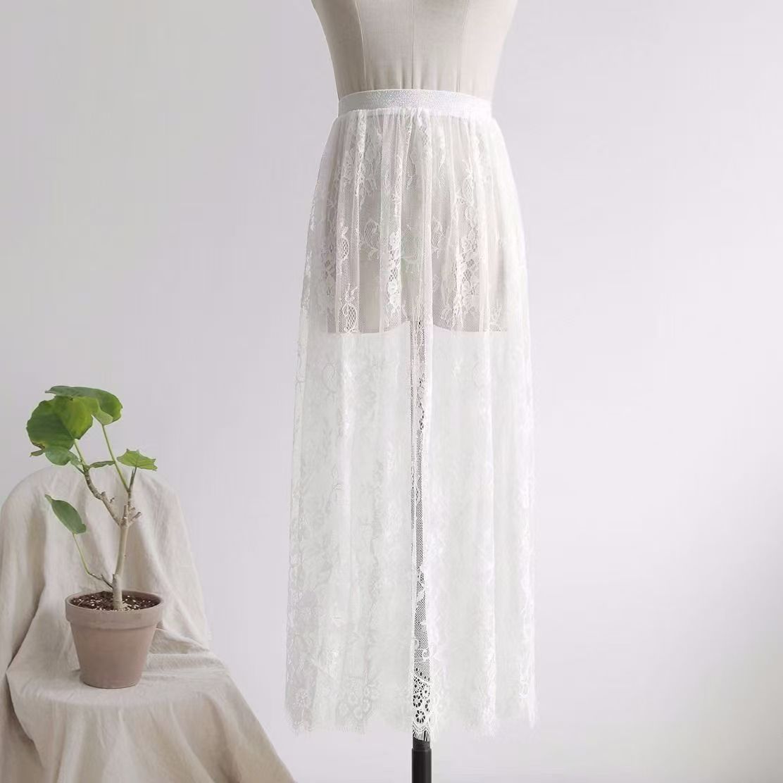 黑色旗袍内搭衬裙蕾丝半身裙长款网纱大码百搭旗袍搭配黑色打底裙