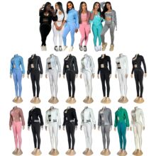 16色三件套合集  时尚休闲瑜伽套装+气质龙凤尼刺绣大外套 *3件套