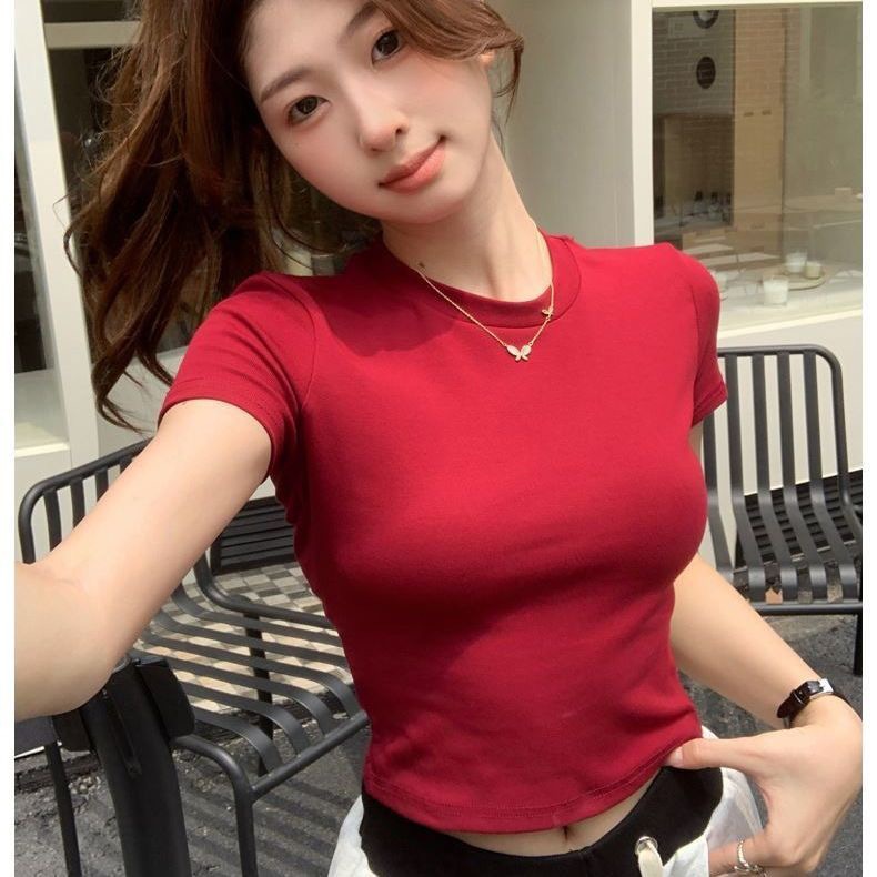 Exportación de comercio exterior camiseta de manga corta camiseta de base de mujer 2026 primavera y otoño nueva ropa de mujer coreana delgada chica caliente con camiseta superior image 1