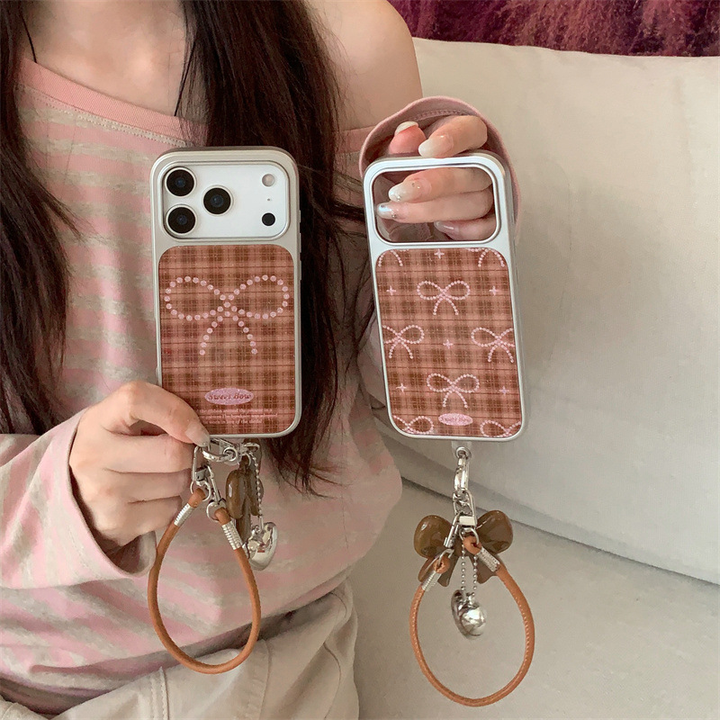 美拉德棕色格纹蝴蝶结适用iPhone17苹果16ProMax/15/14手机壳新款