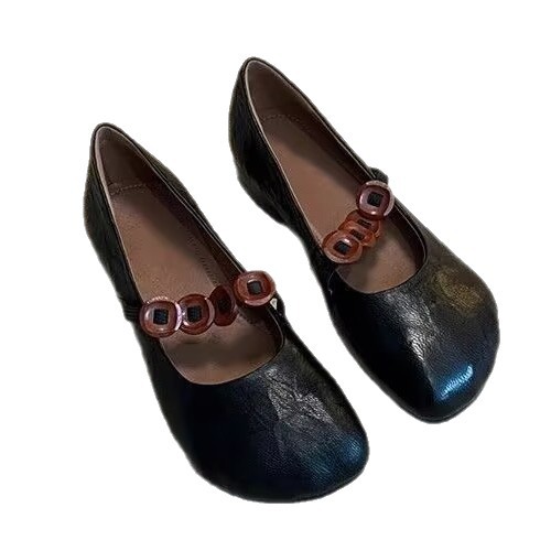 2026 nuevo producto primavera y verano nicho retrógrado cabeza redonda tacones gruesos zapatos de moda simple botón universal boca superficial aumento de altura Mary