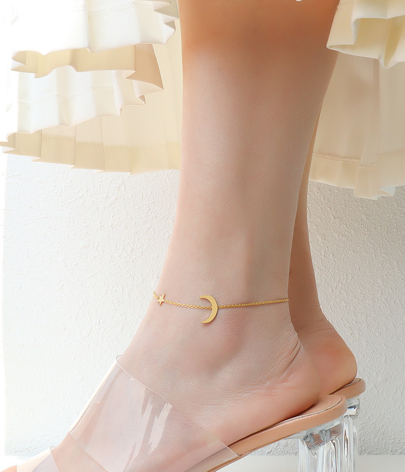 Waterproof Non Tarnish, Plating Craft Fashion Star 304 Stainless Steel Waterproof Non Tarnish No Inlaid PVD Coated Real Gold Plated 18K Gold Women'S Anklet