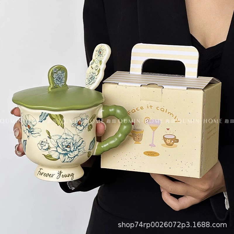 Ins style retro mug high-value ceramic cup cute breakfast cup creative milk cup coffee cup
