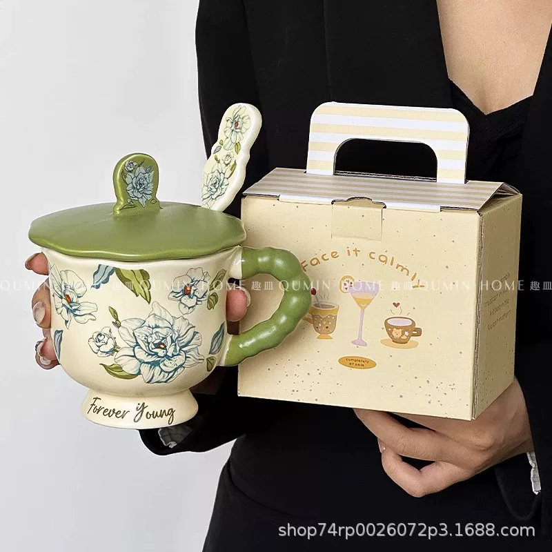 Ins style retro mug high-value ceramic cup cute breakfast cup creative milk cup coffee cup