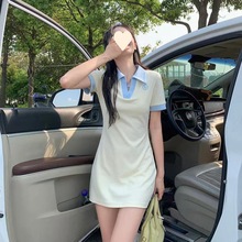 减龄甜美奶fufu收腰显瘦拼色Polo连衣裙女2023夏季新款包臀短裙女