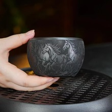 宜兴紫砂主人杯茶具原矿石黄八骏图手工茶杯男士茶杯容量200毫升