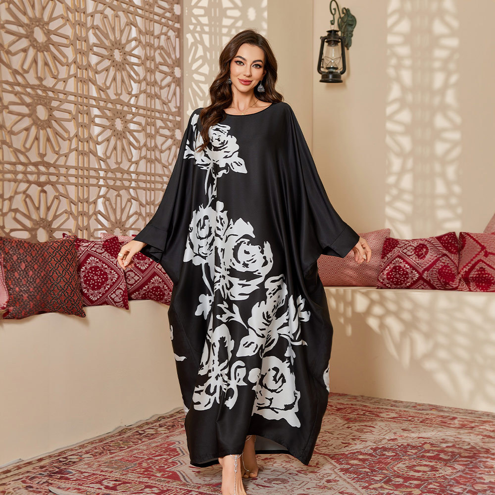 Yaoting transfronterizo nuevo gran seda de seda de seda de seda satén hermosa camiseta impresa vestido de pijama DP3399