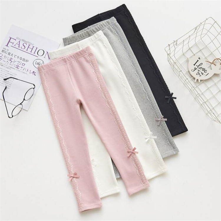 Girls' leggings, new spring and autumn style, baby lace bow long pants, Korean style, trendy for toddlers and toddlers, wholesale.