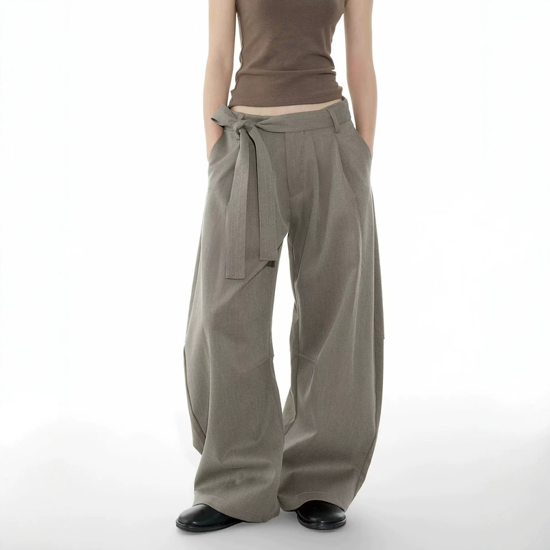 2026 New Women's Gray Straight-Leg Suit Pants, Unique Slim-Fit Design, Loose Casual Wide-Leg Pants, in Stock