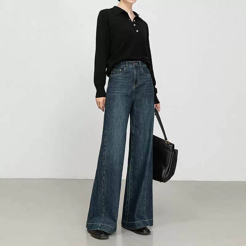 如果2026春新款大码高腰显瘦牛仔裤女四面弹休闲拖地阔腿裤8058