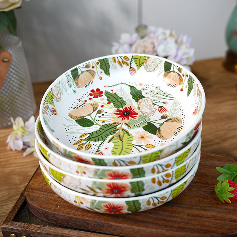 Xifang カラフルな雲花菊口プレート 8inch 厚いセラミック皿フルーツプレート円形プレート [破損して再発行]|undefined