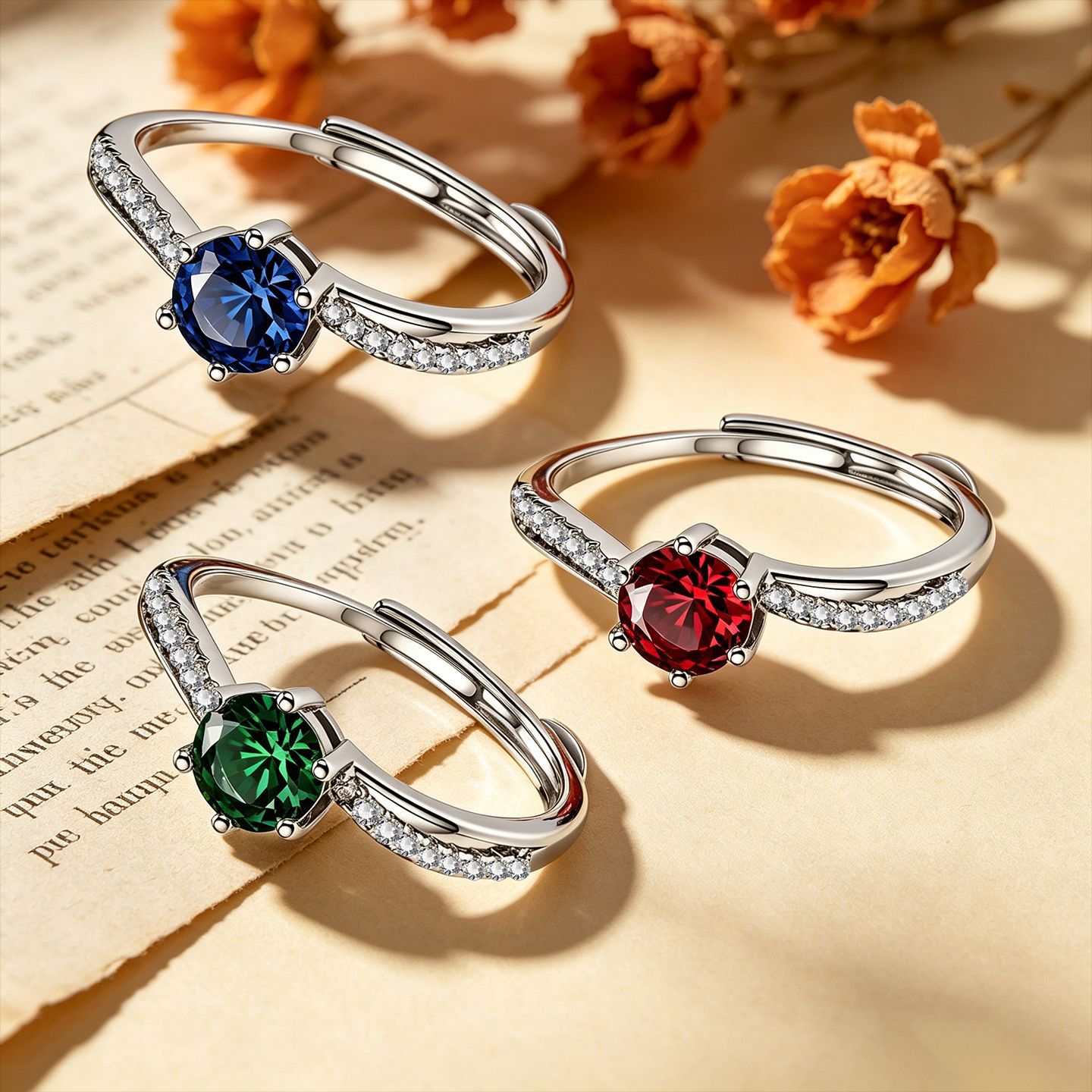 New Chinese-style, light luxury emerald cubic zirconia twisted-band ring with six-prong setting and adjustable band, a high-end and fashionable piece for women, suitable for international cross-border sales