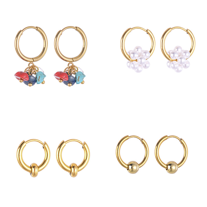 Fashion Geometric Stainless Steel Plating Artificial Pearls Earrings 1 Pair