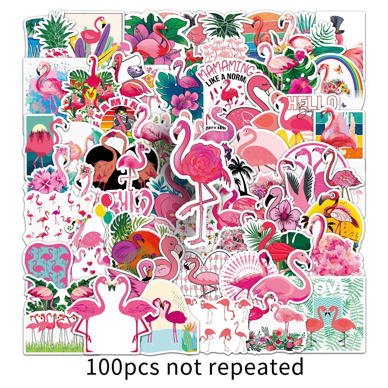 100 Flamingo graffiti dibujos animados animal fresco tarjeta Goo impermeable DIY mano libro decorativo equipaje pegatinas