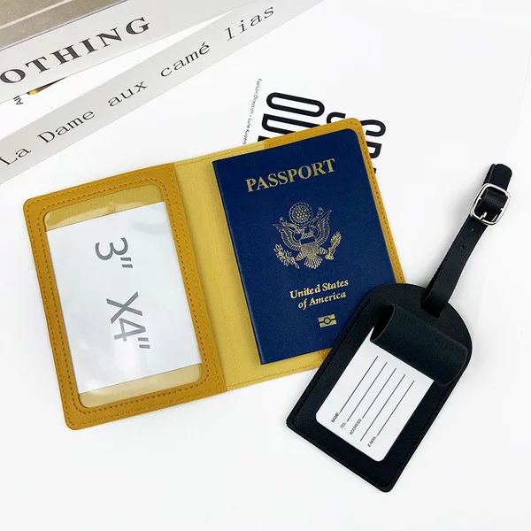 Cross-border 11-color thick pu leather can be fixed LOGO passbook holder passbook cover with paper card luggage tag suit wholesale
