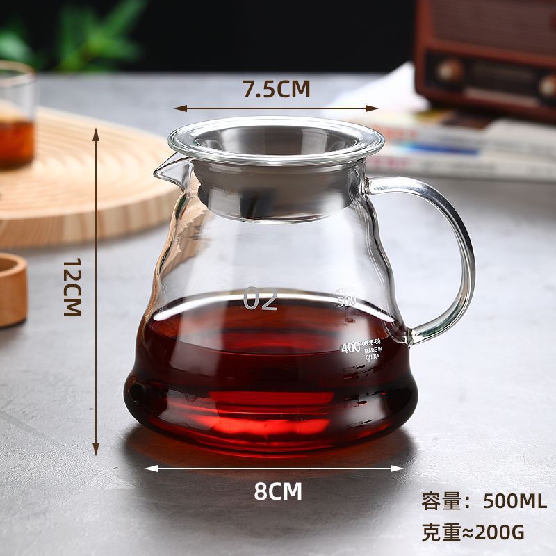 Cafetera de café de lavado a mano, taza de filtro de café, cafetera de goteo, filtro con calibración, taza de extracción fría, conjunto de cafetera compartida de vidrio estadounidense