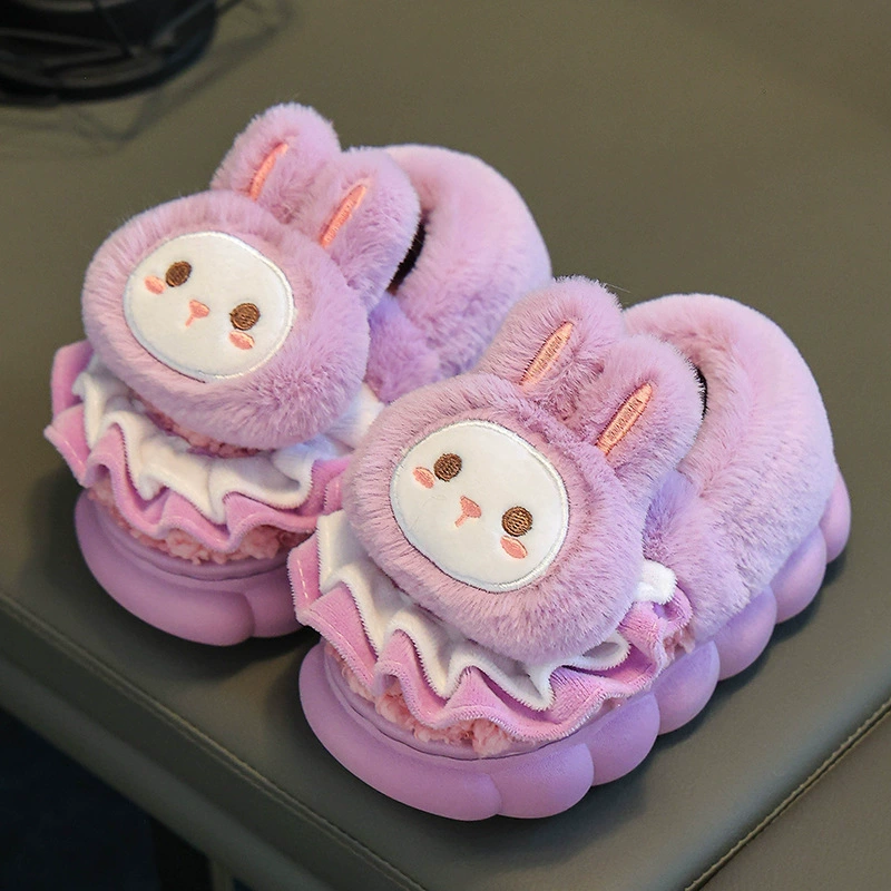 Осенние и зимние новые детские хлопковые тапочки для мальчиков и девочек в помещении милые мультяшные тапочки для девочек