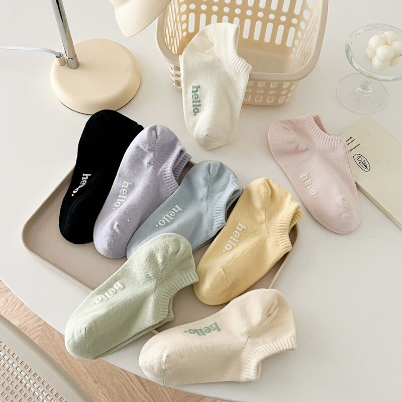 Summer Cotton Sweat Absorbing Breathable Women's Socks Japanese Style Macaron Color Socks Hot Stamping Letter Shallow Top Boat Socks
