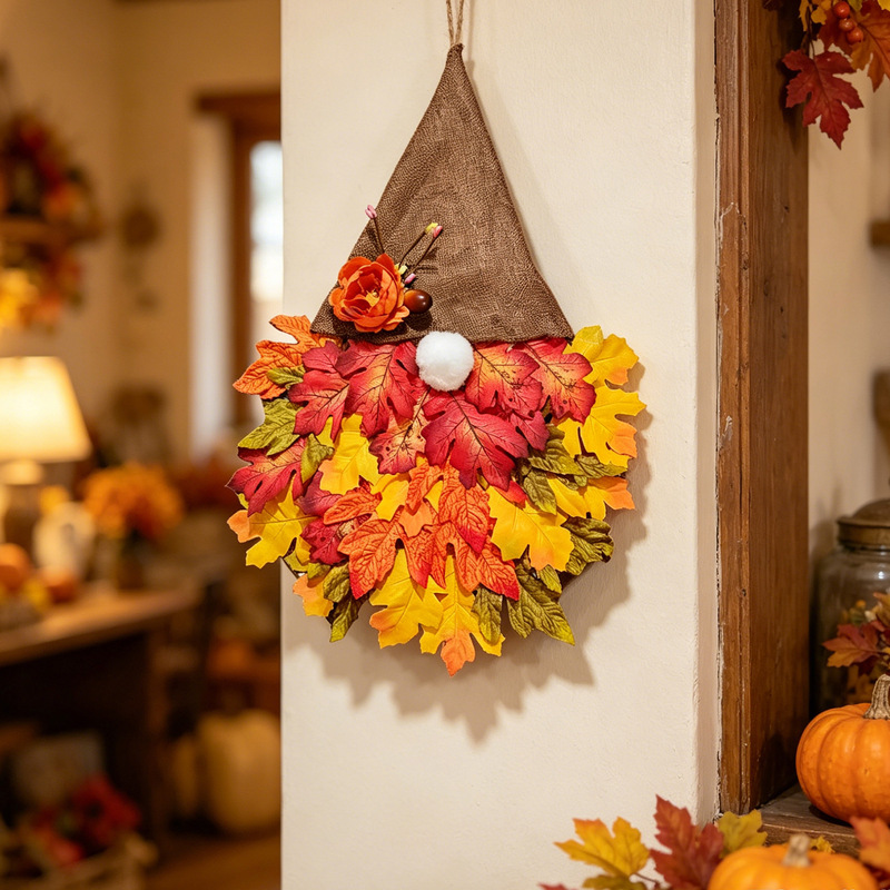Jingjian Autumn Harvest Festival Doll Door Hanging Decoration New Style Pastoral Style Pointed Hat Wreath Forest Style Photo Prop Hat Wholesale Jingjian Autumn Harvest Festival Doll Door Hanging Decoration New Style Pastoral Style Pointed Hat Wreath Forest Style Photo Prop Hat Wholesale