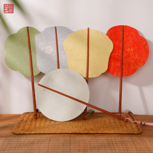 Chinese Blank Rice Paper Round Fan, Palace Fan, Semi-Raw Hand-Painted Paper Fan, Han Dynasty Ancient Style Tassel Cultural Creative DIY Chopstick Fan