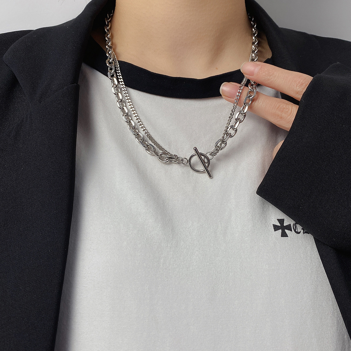 Hip Hop Double Layer Necklace For Men Vintage Titanium Chain_voghion.com