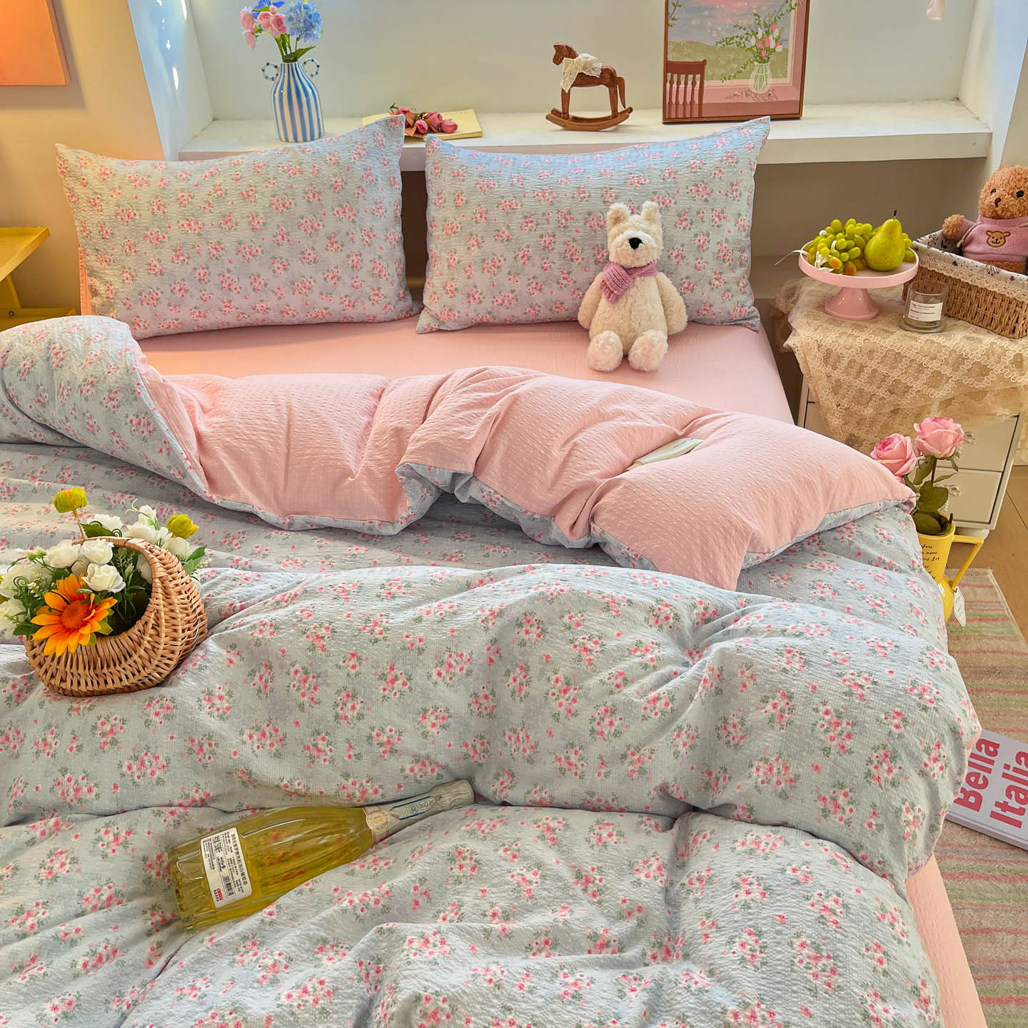 Garden whispers [class a maternal and infant grade puff yarn] / 【flat sheet style】0.9 three-piece set - duvet cover 150x200 cm