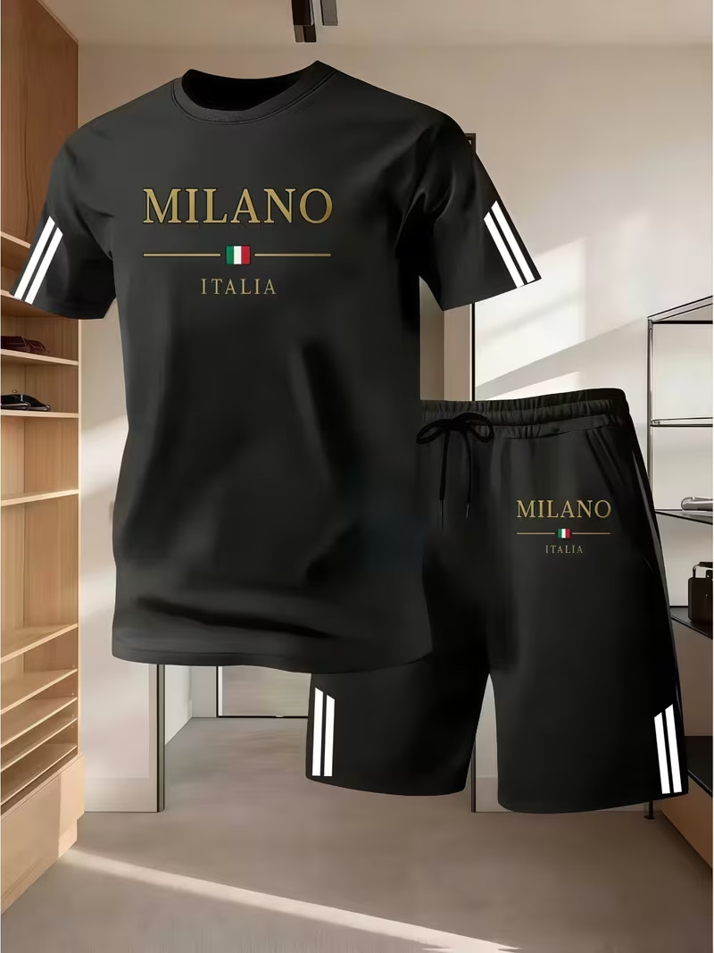 Men's 3D Print Short Sleeve T-Shirt & Shorts Set, Trendy Summer Casual Outfit, Lightweight Breathable Sportswear_viptrois.com