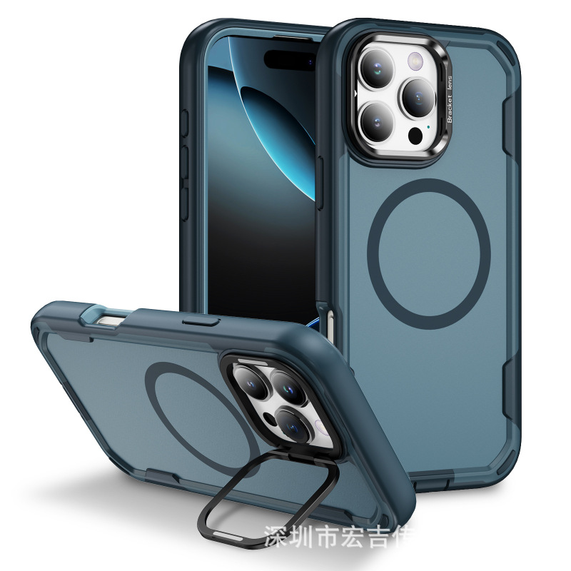 iPhone17ProMax対応、三重防御、磁気吸着式スマホケース、Apple16レンズスタンド付き、落下防止保護カバー|undefined