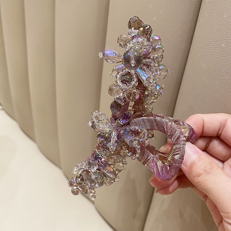 七彩水晶绕线鲨鱼抓夹气质优雅碎花抓后脑勺盘发大号发抓发夹发饰|undefined