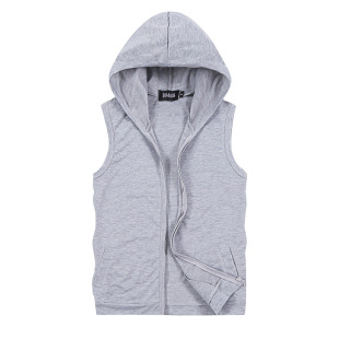 2022 Summer Export New Men's Sleeveless Hooded T-Shirt Casual Sports Pure Color Vest