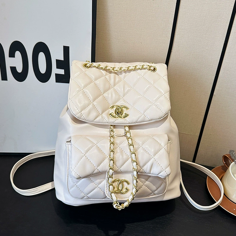 Рюкзак стеганый цепочками (в стиле Chanel) Универсальная школьная сумка, высококачественный алмазный узор
