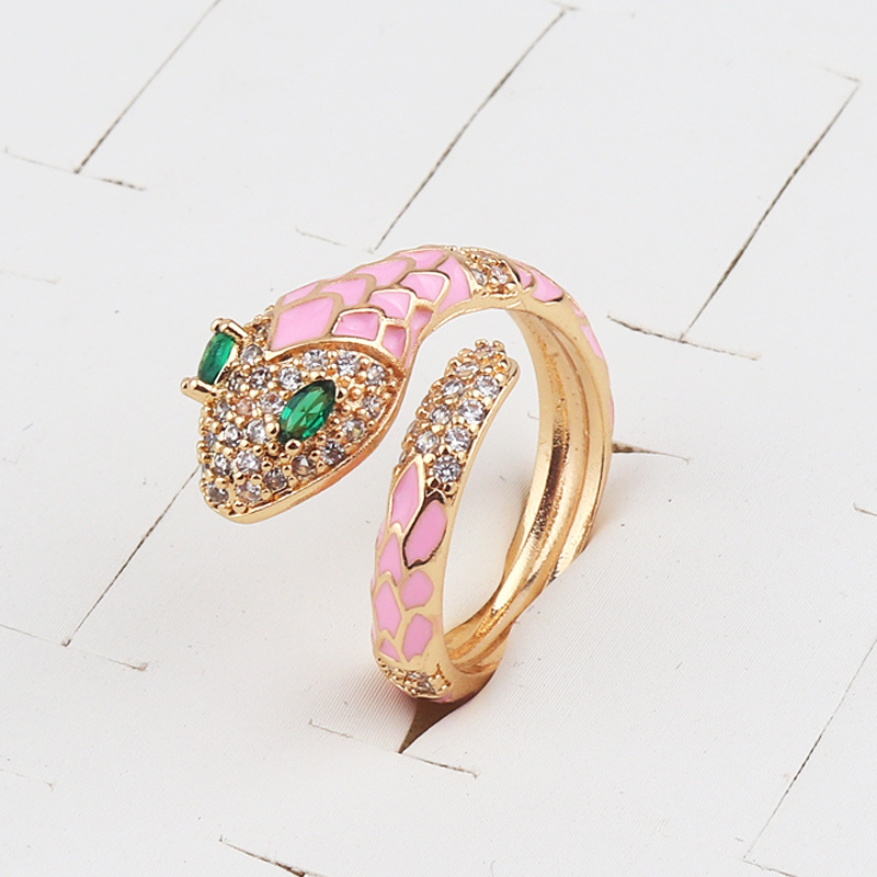 Fashion Snake Copper Open Ring Plating Zircon Copper Rings