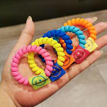 糖果色电话线发圈韩版荧光发绳网红时尚笑脸发饰少女简约基础头绳