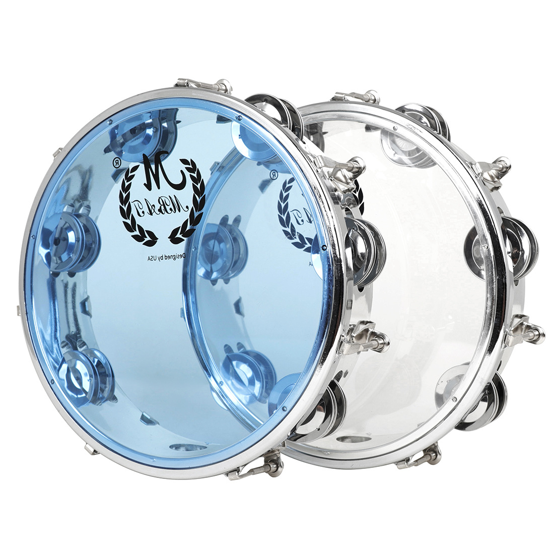 Meibeite de 8 pulgadas de 10 pulgadas de autoajuste de doble fila sonajero banda de tambor tocando el acero inoxidable anillo de plata campana pieza raqueta tambor