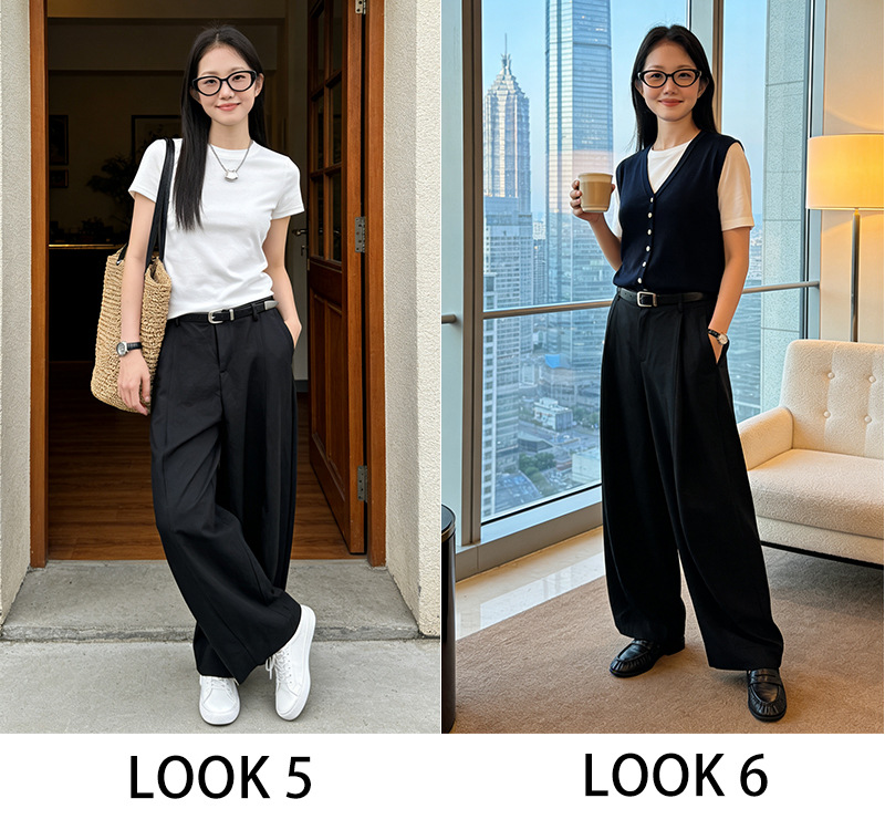Quần ống rộng cạp cao dáng suông chất liệu cotton mềm mại — đen chi tiết 11