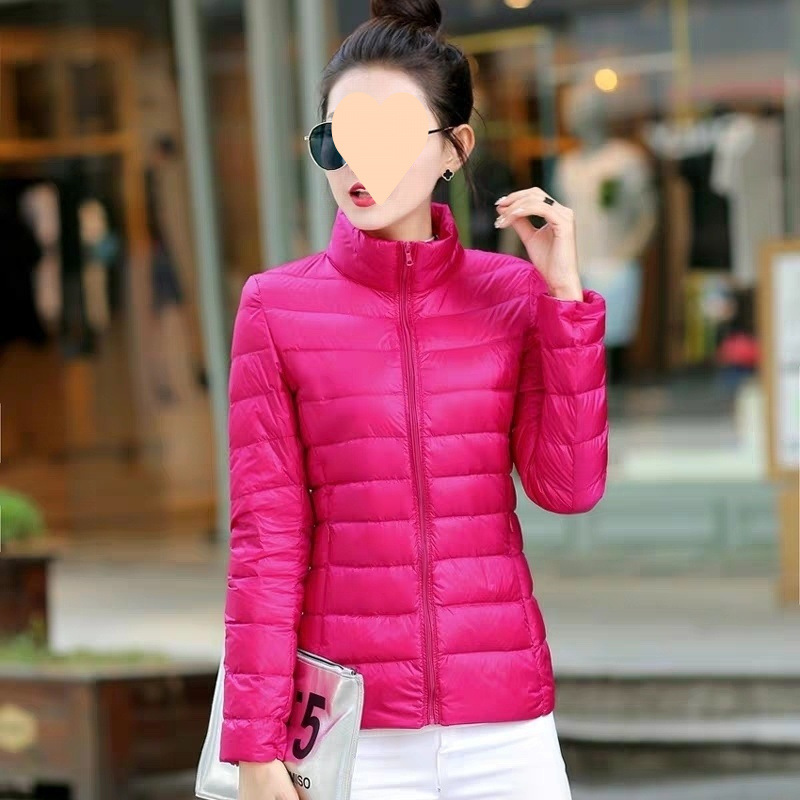 여성용 스탠드 칼라 로즈 레드