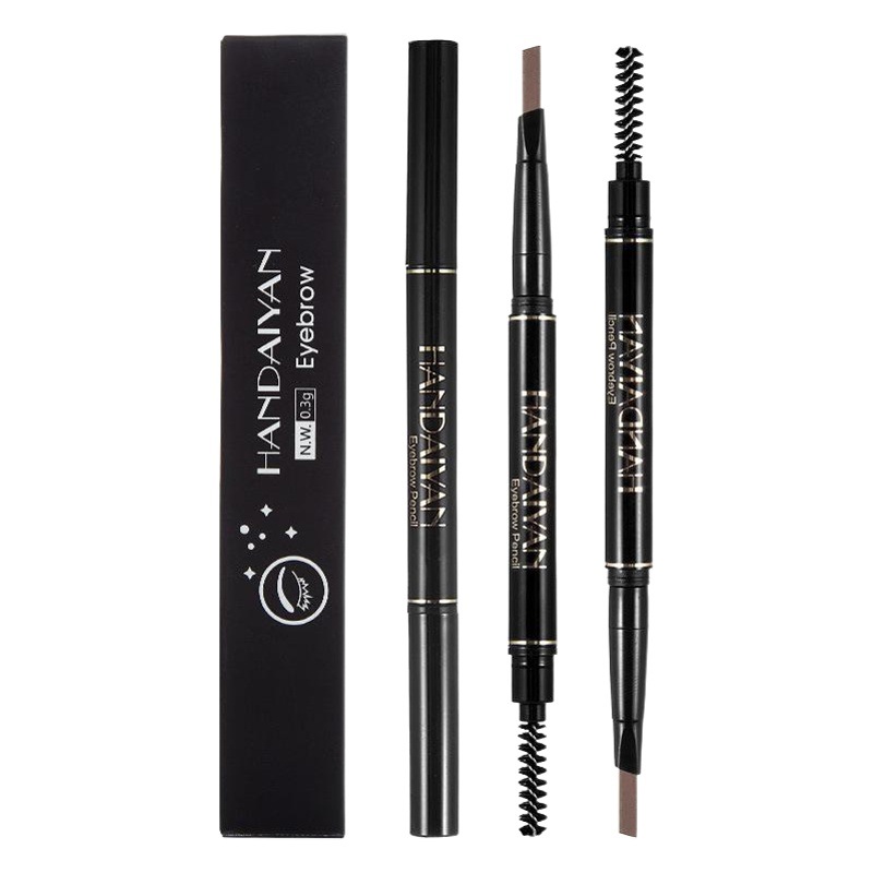 Lápiz de cejas de doble punta transfronterizo, rotación automática, 5 colores, HANDAIYAN, resistente al agua, no mancha, con cepillo para cejas, lápiz de cejas triangular tridimensional