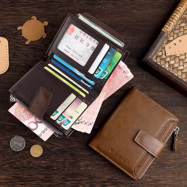 Popular Leather Wallet Men's Short Style 80% off Large Capacity Multi-Card Slot Multi-Function Zipper Small Wallet Bank Card Holder